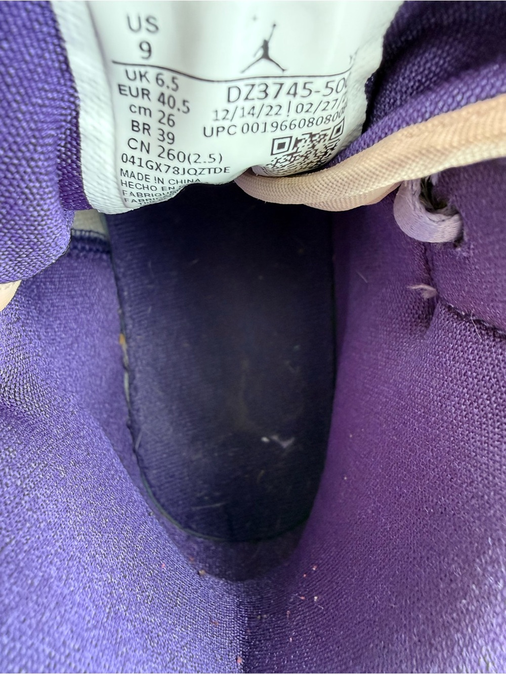 Air Jordan 1 Mid SE Nike Leather Women's High-Top Sneaker Purple/Lavender Size 9 - Picture 8 of 8